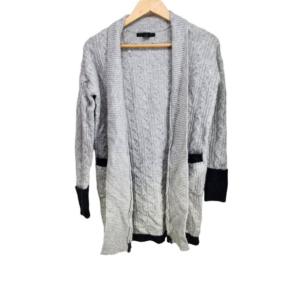 Tahari Womens XS Cable Knit Cardigan Sweater Made In Italy Acrylic Wool Gray - Picture 6 of 6